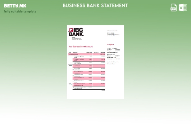 модерен стил Извештај за деловна сметка за проверка на IBC Bank Шаблон Word и PD